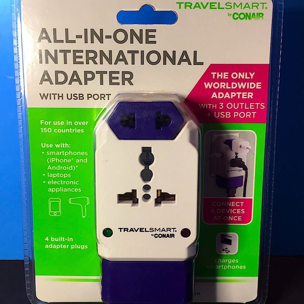 TRAVEL SMART CONAIR ALL IN ONE INTERNATIONAL ADAPTER WITH USB PORT NEW